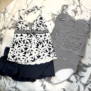 2 for 1 navy and white tankini sets
